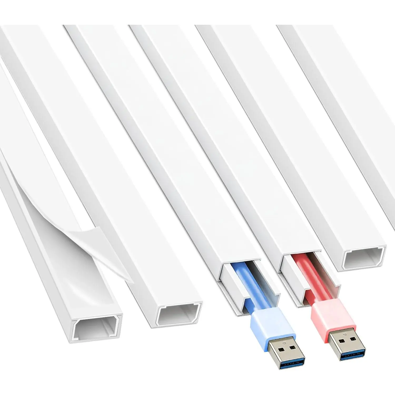Cord Hider, 80in -Cord  Concealer, Cord Covers for Wires  Wall, Easy Install  Management Kit for 2 Small Wires, Cables Raceway  Office, W0.59in H0.4in, White