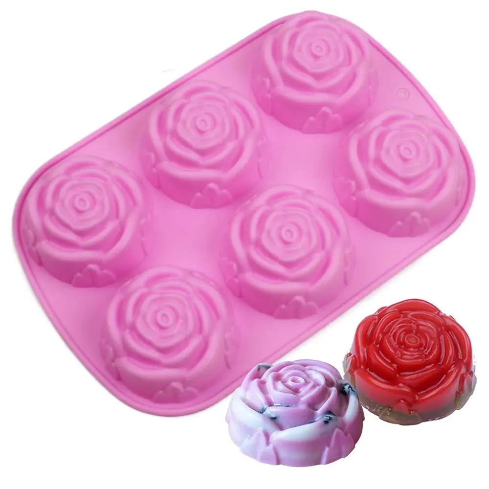 Rose Shaped Silicone Reusable Mold, Flower Silicone Mold, 1 Count 6-cavity Handmade Baking Mold, DIY Baking Mold for Handmade Soap, Candle, Cake, Chocolate, Kitchen Baking Tools, Baking Supplies, Silicone Molds