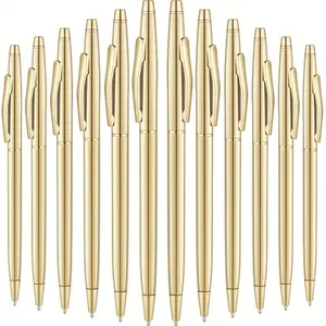 12/ 6pcs Gold Metallic Slim Ballpoint Pens Smooth Writing Black Ink Premium Office & Business Pens Elegant Gift for Teachers, Students, Christmas, Halloween, Weddings, travel Portable Pen Inspirational Metal Pens Aesthetic Pens (Luxury Metallic Pen Set)