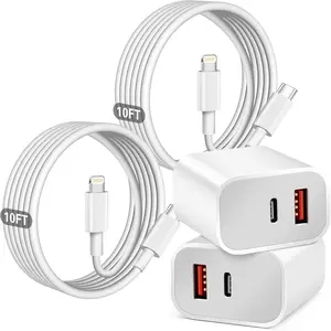 Fast Charger For iPhone 14, 20W Dual Port A/C Charging Adapter, 2Pack Quick Double Wall Charger Block with 6FT&10FT USBC to Lightning Cable for iPhone 14/13/12/11/ProMax/XS/XR