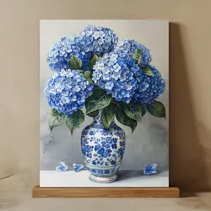1pc Wooden Framed Canvas Painting Fashion Hydrangea Vase Canvas Art Print, 11.8x15.7Inch - for Bedroom, Living Room, Classroom, Office, Hallway Decoration, 11.8x15.7 Inch