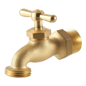 fathersdaygift VEVOR Hose Bibb, 3/4 MIPx 3/4 MHT Connection, Multi-Turn Garden Valve, Heavy Duty Brass Hose Bib, Outdoor Water Faucet Spigot, Brass Plumbing Fitting, Compatible with Copper, Galvanized Pipes