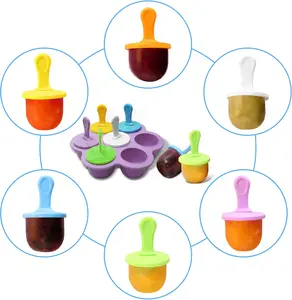 Silicone Popsicle Molds 7-cavity DIY Ice Pop Mold with Colorful Sticks For egg biting ice cream molds storage containers non stick cake molds (Purple)