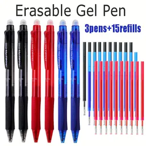 18pcs/set 0.5mm Erasable Gel Neutral Pen with Replacement Refill,  Easy To Erase Errors, Comfortable Grip, Stationery for The Beginning of School Season, Fine Writing Tool, Smooth Writing Pens, Reusable Pen (3pens+15refills)