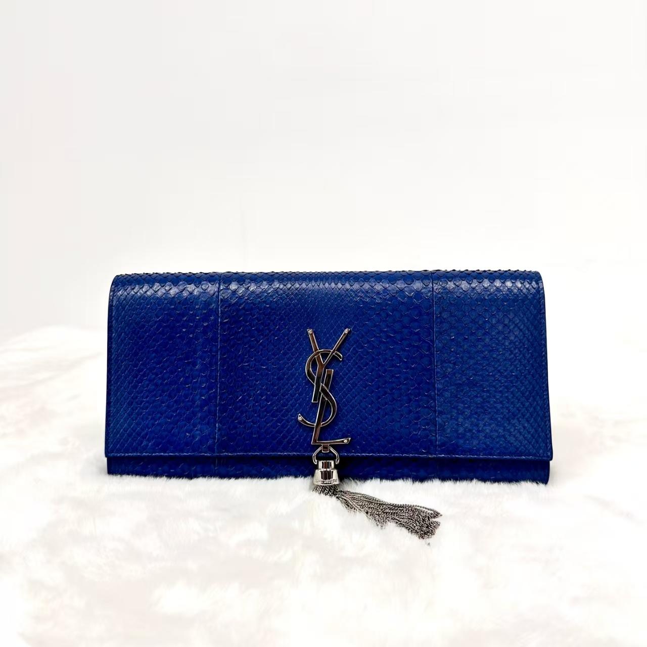 Pre-owned Yves Saint Laurent YSL Saint Laurent Klein Blue Snakeskin Clutch Bag | Dust Bag|21234877