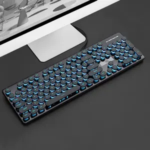 Round Keys Keyboard with Blue Backlight, Backlit Keyboard, Wired Gaming Keyboard, Ergonomic Keyboard for Office & Home Use, Round Keycaps, Office Accessories