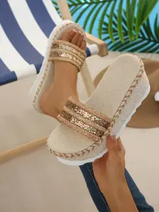 Boho Style Flatform Sandals, Rhinestone Decor, Open Toe, Medium Width, Casual Summer Shoes, Perfect for Beach & Shopping, Breathable, Embellished Sandals