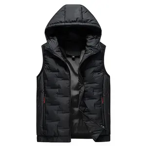 Men's Black Quilted Vest with Hood - Warm Winter Layering Piece for Outdoor Activities & Fashionable Styling