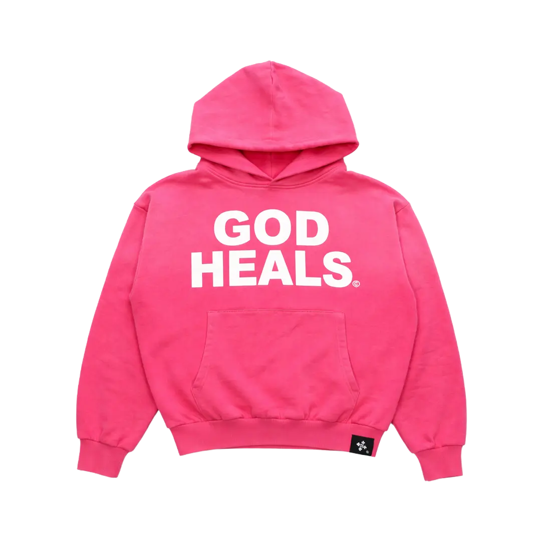 'GOD HEALS' Weighted Hoodie - 100% Cotton 800 GSM Fabric Baggy Fit True to Size Custom Woven Tags Menswear