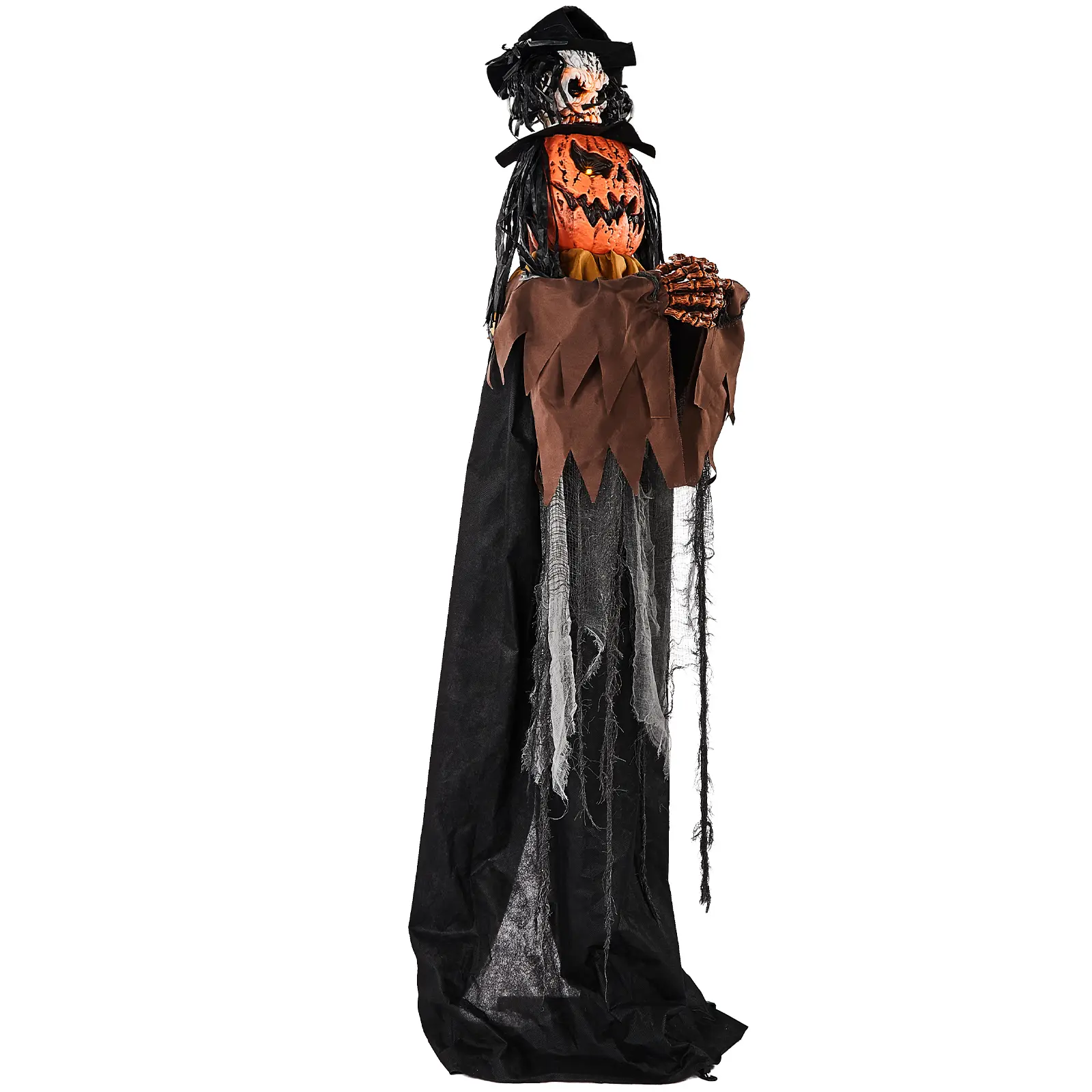 Ubesgoo 6ft Skeleton-Headed Pumpkin Man Halloween Decoration Ornaments, Sound-Activated, Orange LED Lights, Bullet Shape, Ghost Sound Effect, Battery-Operated (Batteries Not Included) for Room Decorations, Pumpkin Head