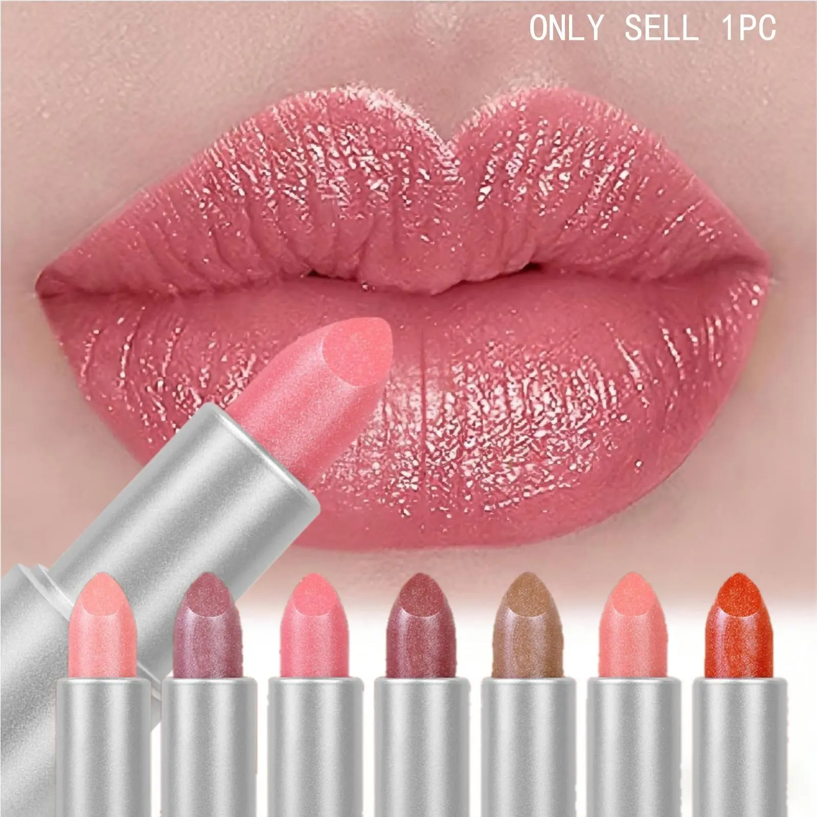 1PC Shiny Pearlescent Glossy Lipstick - Makeup, Cosmetic, Moisturizing, Long-Lasting,  Non-Fading  with  Pink Shimmer for All Skin Types,Valentine's Day Gift