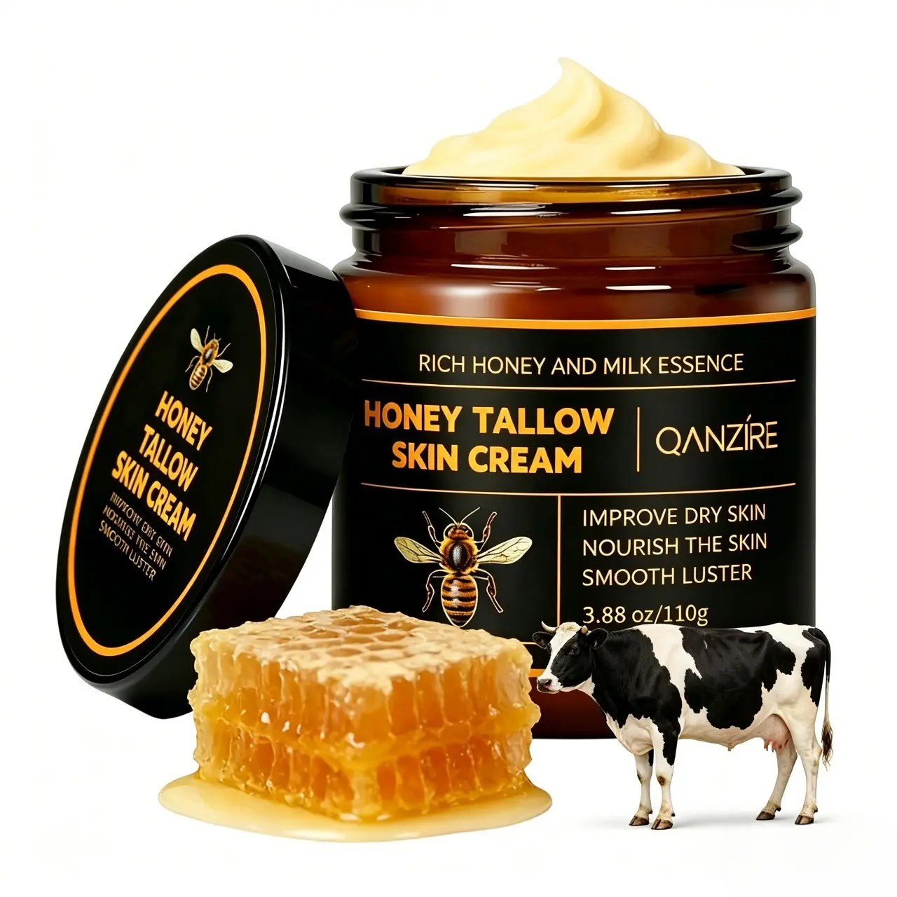 Grass-Fed Beef Tallow Honey Moisturizer Cream - Beef Tallow for Skin, Combination Skin Support, Deep Nourishment, Repair & Hydration for Daily Care, Hydrate, Skin Repair