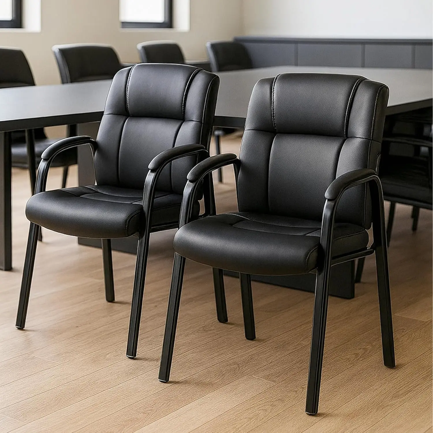 Waiting Room Chairs, Leather Padded Arm Reception Guest Stationary Office Side Chairs, Suitable for Conference Lobby, Church, Medical Clinic, Home for Elderly & Students