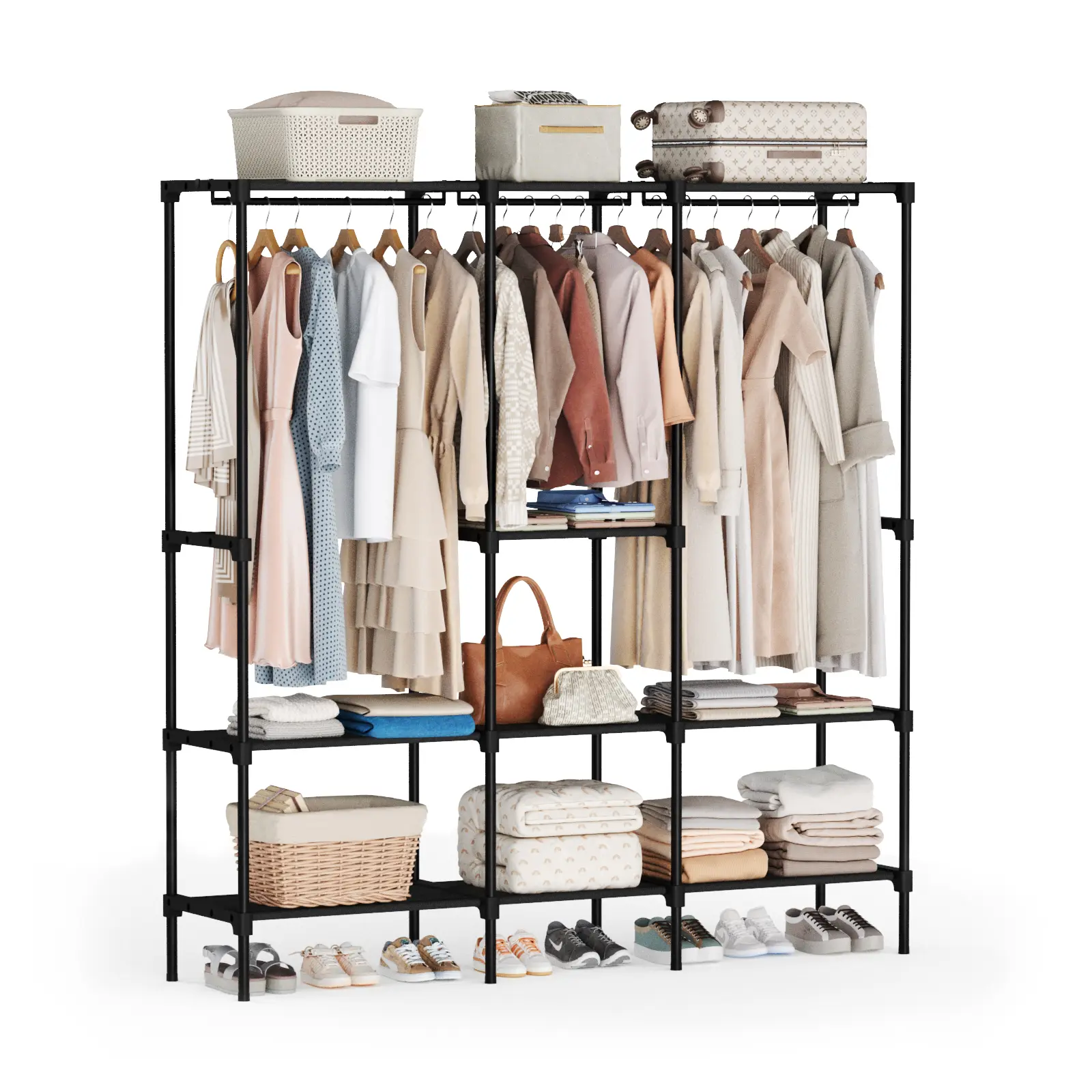 Wardrobe Closet,Portable Clothes Racks for Hanging Clothes, Free Standing Closet with Tier Shelves, Closet Organizers and Storage Rack for Cloakroom, Bedroom