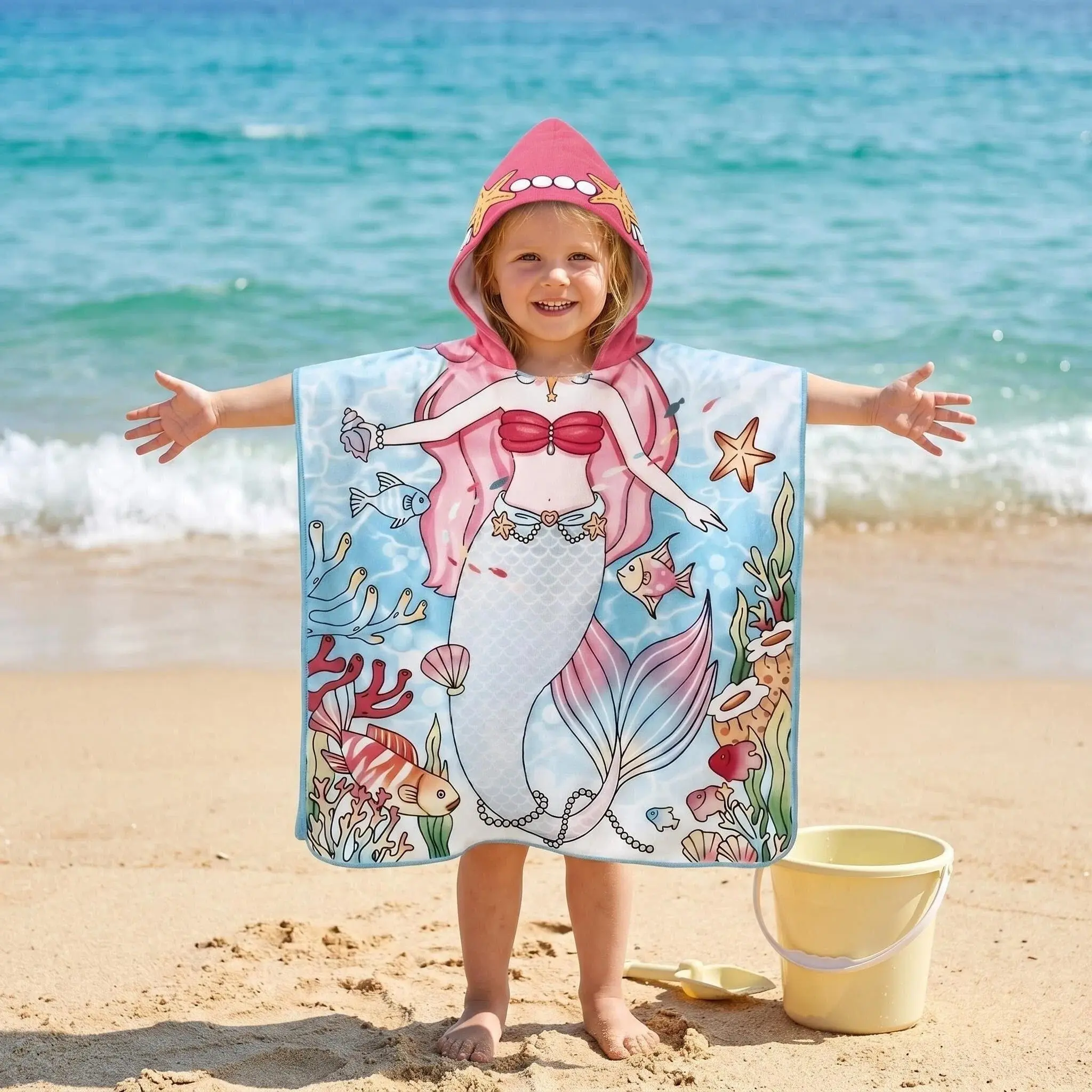 Hooded Bath & Beach Towel, Hooded Bath Towels For Babies, Double Sided Towel, Multi-Color, Unisex Design, Ultra-Soft & Absorbent with Digital Prints, Versatile for Bathroom, Pool, Beach & Spa, Machine Washable