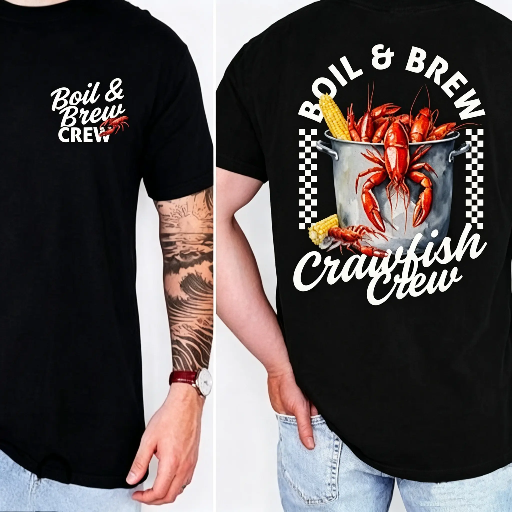 Men's Graphic T-Shirt, Crawfish Boil Crew Design, Soft 100% Cotton Shortsleeve Top, Simple Breathable Streetwear