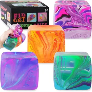 4pcs Slow-Rising Stress Relief Cube, Textured Gel-Filled Squishy Fidget Toy for Anxiety & Sensory Relaxation, High-Density Sensory Toy for Kids & Adults, Classroom Prize or Autism/ADHD Support High-Density