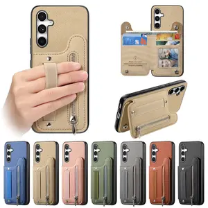 Multi-card holder phone case suitable for Galaxy A56/A55/A36/A25, plain leather elastic cord lanyard phone case for Galaxy S26 Ultra/S25plus/S24/S23, card slot case that can hold 4 cards and coins
