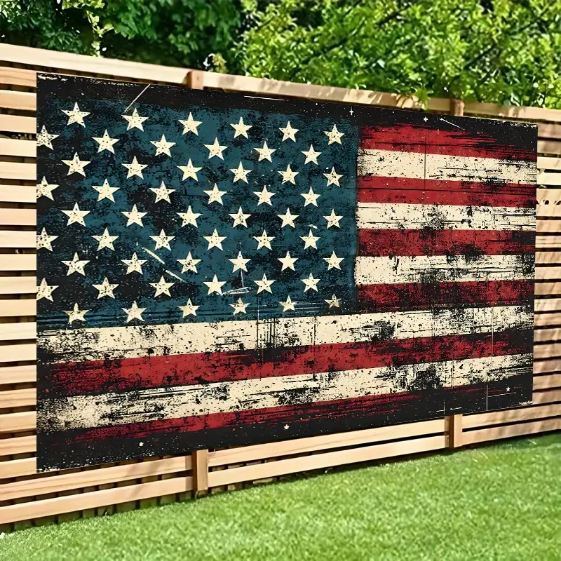 Vintage American Flag Backdrop Banner (244x183cm) - 1-Piece Large Distressed Polyester Outdoor Banner, Party Decoration Supplies for Birthday Party, Adds Vintage Patriotic Charm, Power-Free Setup, Indoor Use, Photo Backdrops for Events & Photography