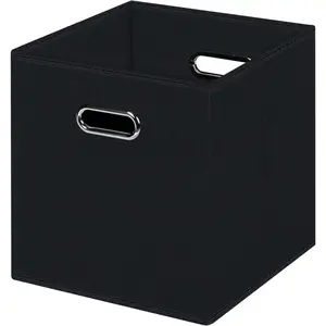 Black foldable storage cubes bins, fabric storage box cubes organizer baskets with dual handles for home organizer (black)