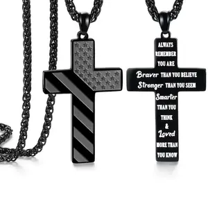 Cross Pendant Necklace Birthday Gift American Easter Christmas Stainless Steel Black Fashion Accessory