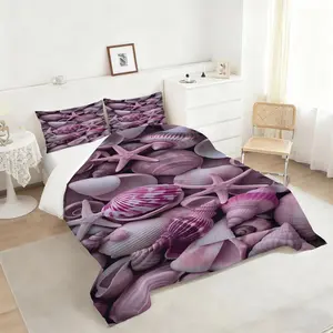 Pink Seashells & Starfish Comforter Set, Vibrant Bedding Set with Coastal Themed Design, Soft Pastel Colors for Perfect Bedroom Decor, Ideal for Coastal and Beach Inspired Interiors, Includes 1 quilt, with 1 or 2 Pillowcase No Pillow Core