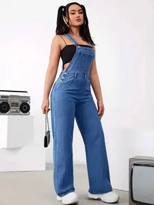 Women's Casual Denim Bib Overalls with Adjustable Straps