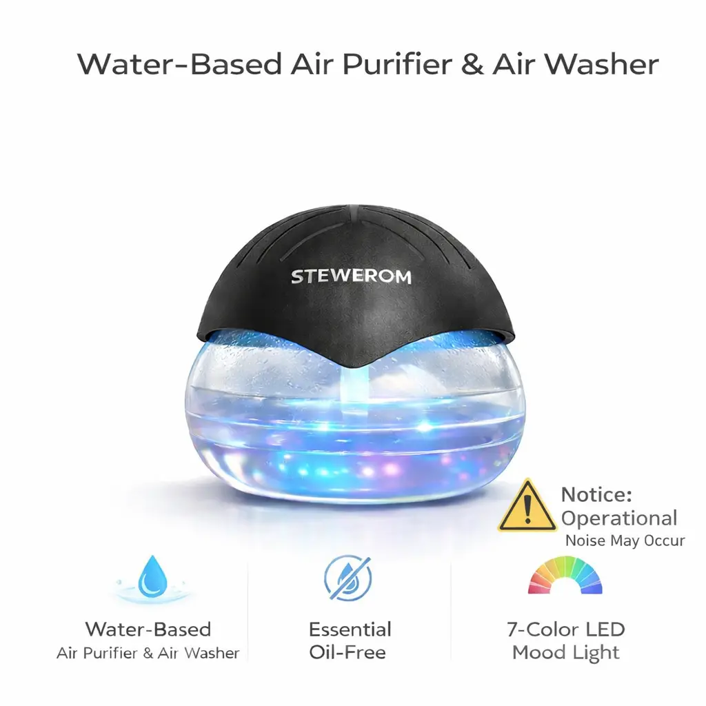 Stewerom Air Purifier - Water Filtration, Negative Ions Ionizer, Scented Humidifier, Essential Oil Fragrance Diffuser, Space-Saving Household Appliance for Home, Office