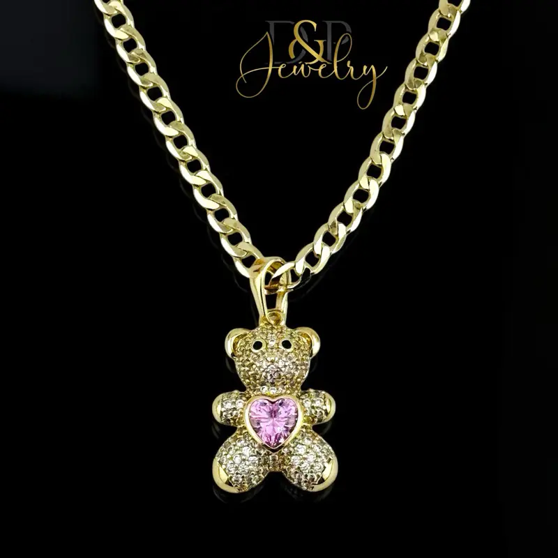 TEDDY BEAR NECKLACE 20''GOLD PLATED HIGH QUALITY