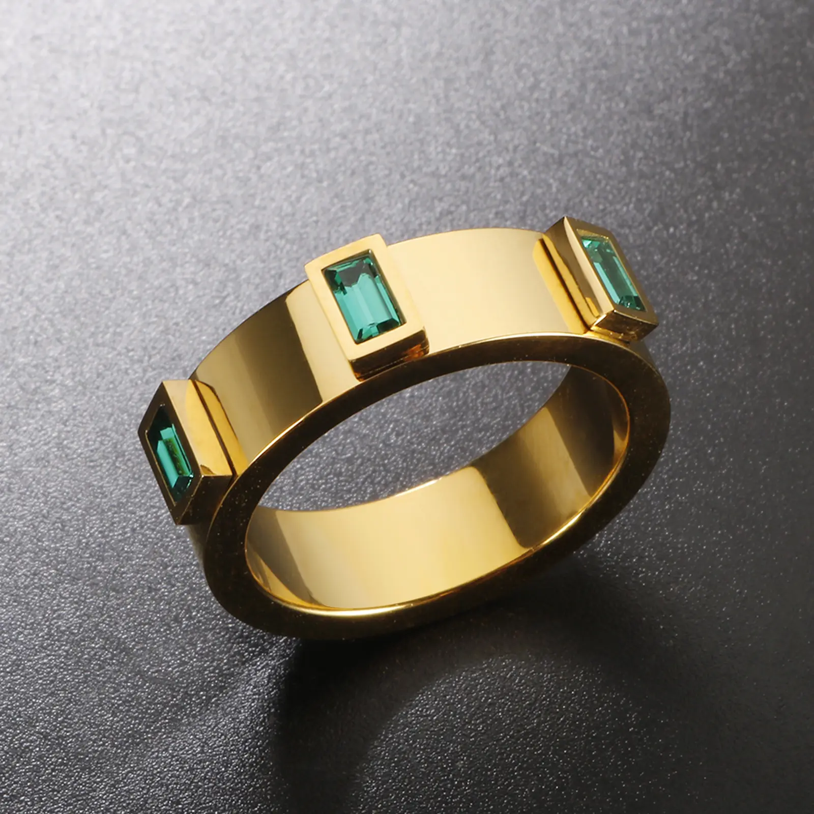 [New Arrival] 18k Gold Plated Green Emerald Engagement Ring for Women, Emerald May Birthstone
