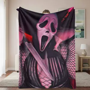 Gothic Flannel Blanket with Ghost Mask Print Soft Cozy Warm Throw Perfect for Halloween Parties Horror Movie Nights Bedroom Decor Gift for Friends