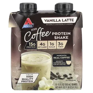 Atkins Iced Coffee Protein Shake, Vanilla Latte, 4 Shakes, 11 fl oz (325 ml) Each