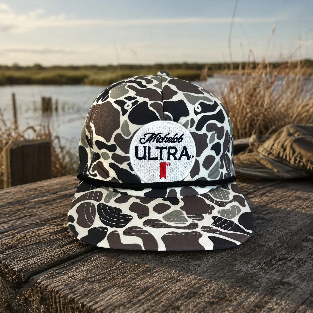 Michelob ULTRA Vintage Camo Rope Hat, Beer Hunting Camouflage Trucker Snapback Cap