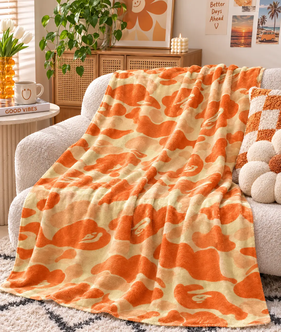 Streetwear A pe Face Camo Throw Blanket, Soft Cozy Flannel Bed Blanket for Couch Sofa Bedroom Decor, Lightweight All-Season Plush Blanket Gift for Teens Adults and Urban Style Fans