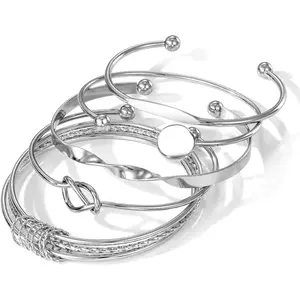 Bangle Bracelet For Women 14k Plated Multi Layer Cuff Bracelets Set Trendy Boho Textured Indian Punk Chunky  Smooth Bangles Elegance Stack Minimalist