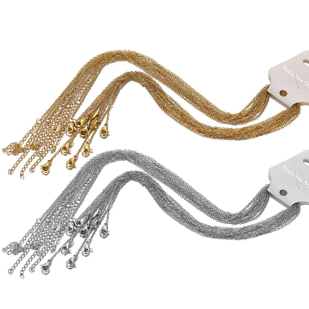 10pcs 45+5cm Gold Color Stainless Steel Link Chains in Bulk Necklaces Fashion Jewelry Adjustable Chains  Chokers DIY