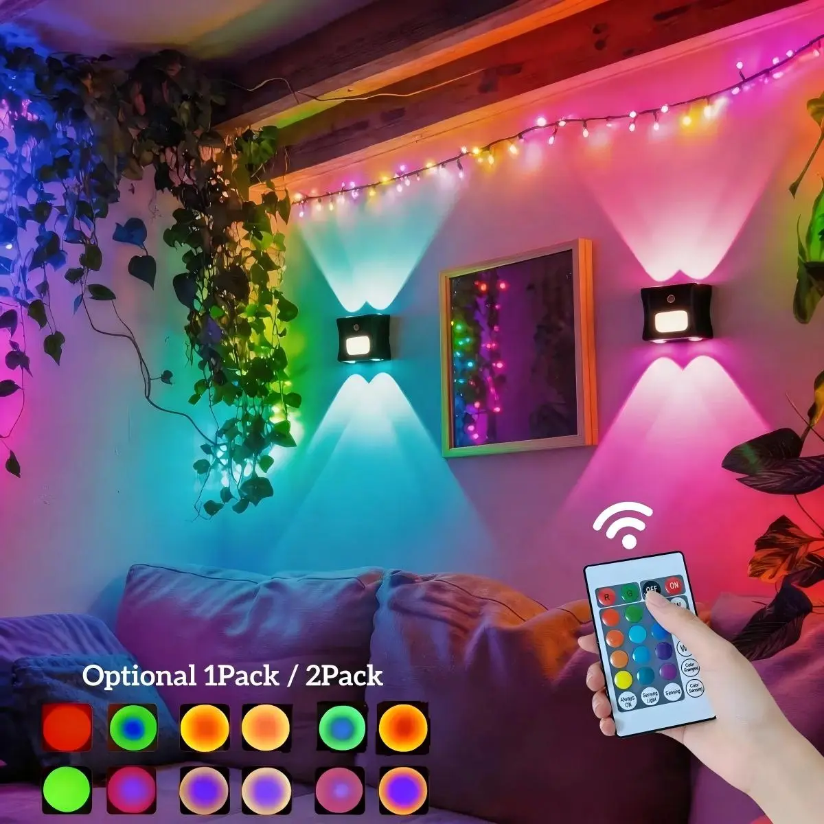 Motion Sensor Wall Light with Remote, Battery Operated Wall Sconce | LED Wall Lamp 16 RGB Colors & 3 Color Temp, Magnetic Motion Sensor Light Indoor for Hallway Stairs Closet Bedroom