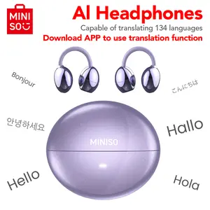 MINISO MS192 AI translation earbuds with APP Support 134 Languages Clip-on Earbuds,Open Ear Earbuds Wireless Bluetooth 5.4, Lightweight Open Ear Headphones with C-Shaped Bridge,Slim Hook,50H Battery,Waterproof, for Glasses Wearers and Workouts