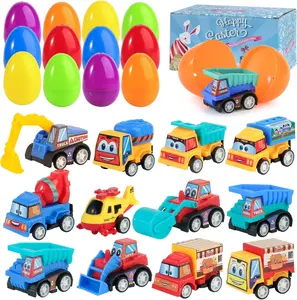12 Pack Prefilled Easter Eggs with Pull Back Cars & Trucks for Kids – Non Candy Easter Basket Stuffers for Boys & Girls, Toy Filled Plastic Easter Eggs, Party Favors, Classroom