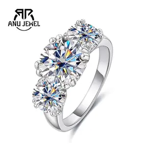 AnuJewel Moissanite Engagement Ring Round Cut 3CT D Color 925 Sterling Silver Wedding Band Rings for Women