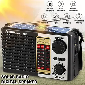 2024 New Solar Emergency Radio, AM/FM Digital Speaker With LED Lights, USB And TF Card Interface, 3 Charging Methods Including Solar Panel, Adjustable Volume, For Outdoor Activities Audio Retro