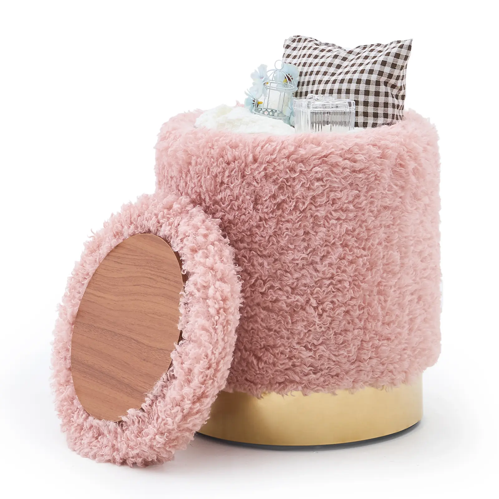 Velvet Fabric Pouf Ottoman Footstool - Armless Multifunctional Stool with Storage Top, Cushioned Seat, Modern Indoor Room Decor Furniture to Elevate Your Space with Style, Hide Remote & Toys