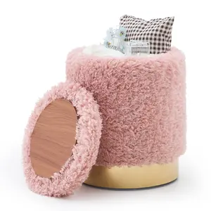 Velvet Storage Ottoman Multipurpose Footrest Stool with Metal Base Modern Round Vanity Stool Chair Ottoman Foot Stools Padded Seat for Living Room & Bedroom, Autumn, Winter, Warm(combination)