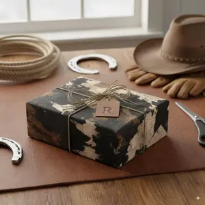 Rustic Cowhide Wrapping Paper: Western Style Gift Wrap, Cowboy & Cowgirl Gift  - Western Gift Wrap - Christmas 2026 Gift Wrapping Paper - Howdy Holidays Cowboy Gift Wrap - Festive Western Holiday Giftwrap - Gift For Him Her