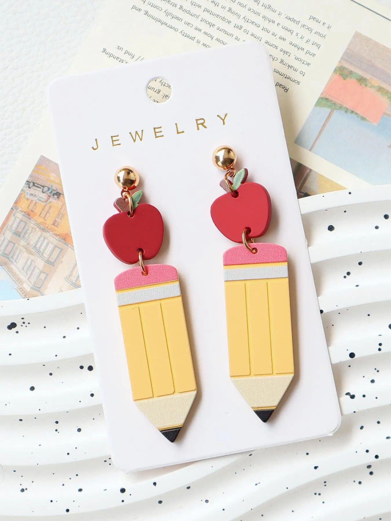 Teacher Appreciation Acrylic Apple Pencil Earrings, Unique Design Earrings, Back-To-School Graduation Party Gifts, Cute Unique Personalized Ear Jewelry