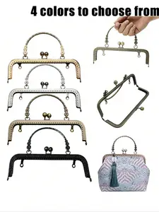 Metal Purse Frame With Handle, Vintage Style Kiss Clasp Lock Frame For Diy Bag Making,Embossed Arch Handle Purse Frame Accessories, Handbag Accessory For Clutch/Tote Repair Sewing For Crafting Coin Purses,Wallets,Handmade Enthusiasts