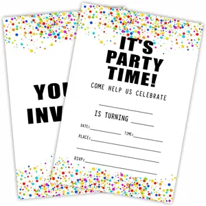 It'S Party Time! Birthday Invitations, 20 Colorful Dots Invite Cards With Envelopes -Double-Sided Fill In Style Invitation For Boys & Girls -Party Favors & Decorations - B04
