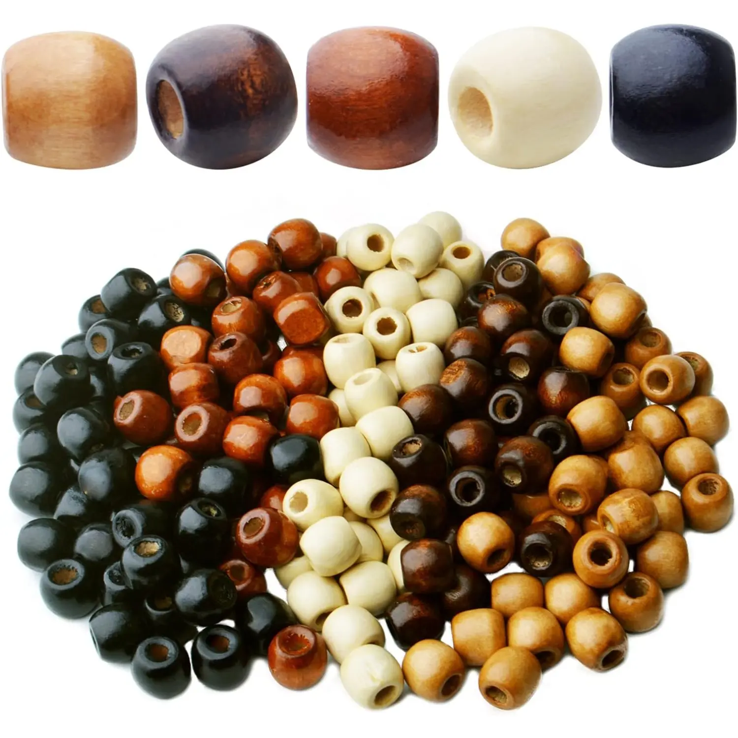 200pcs Large Hole Natural Wood Spacer Beads - 5 Colors, Hole: 4.9mm for DIY Macrame Hemp Jewelry Craft Making