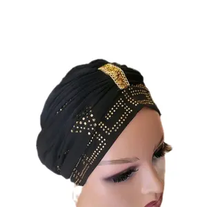 High Quality Women's Turban with Gold Rhinestone Accents and Elegant Design