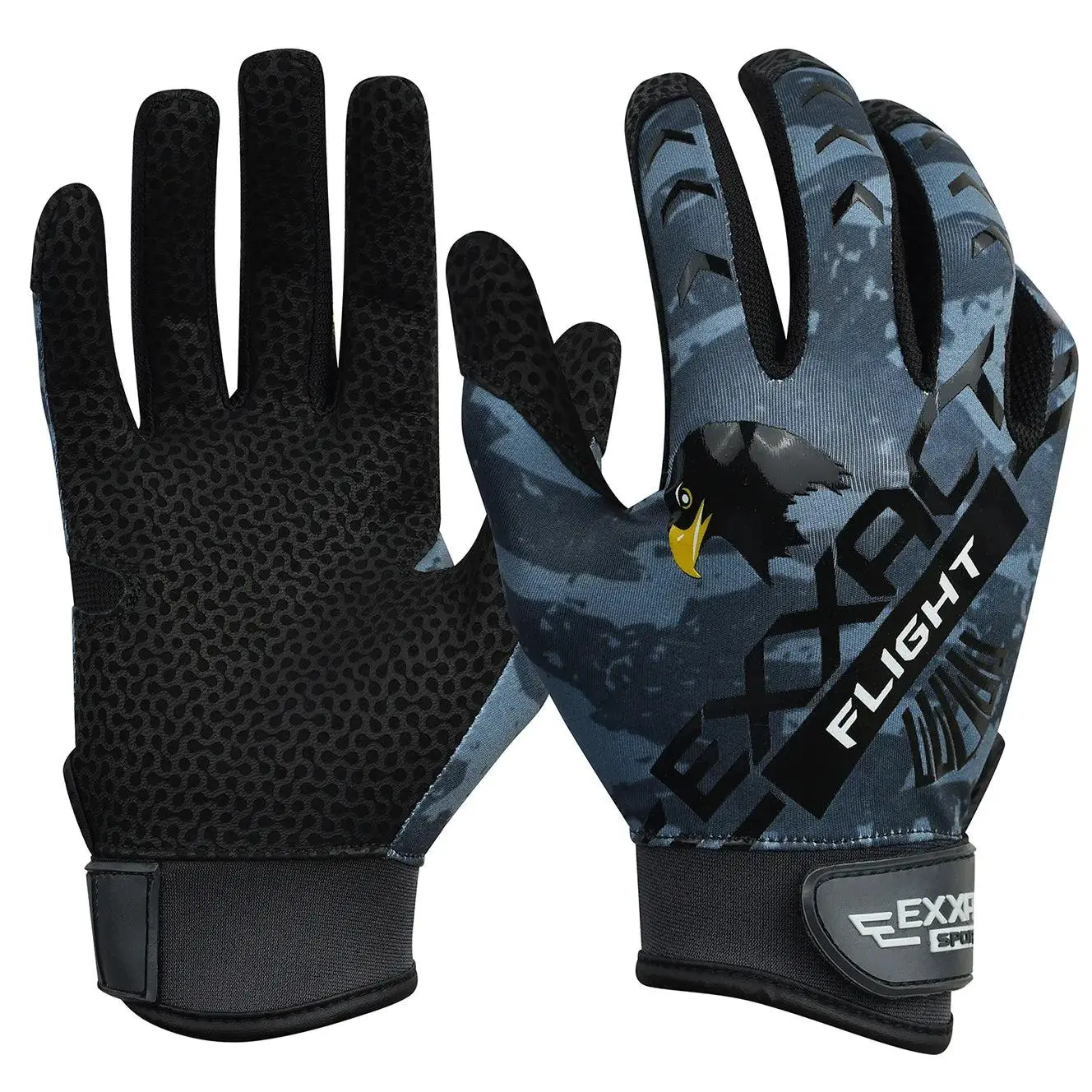 Exxact Sports Flight Batting Gear for Softball, Unisex Gloves with a Textured Genuine Leather Palm, Second Skin Fit, & Neoprene Strap for Superior Grip, Youth, Baseball & Softball, Adults, Breathable Back, Silicon Print, Anti-Skid, Durable, All Seasons, B